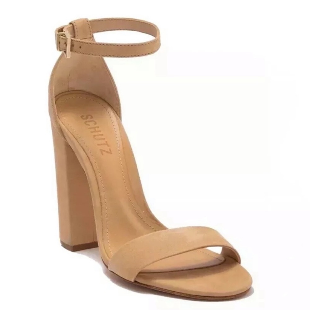 Schutz Enida Tan Suede Block Heel Ankle Strap | Color: Tan | Size: 7.5 B